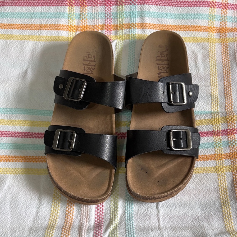 Target Mad Love Black Double-Strap Slide Sandals with Buckles